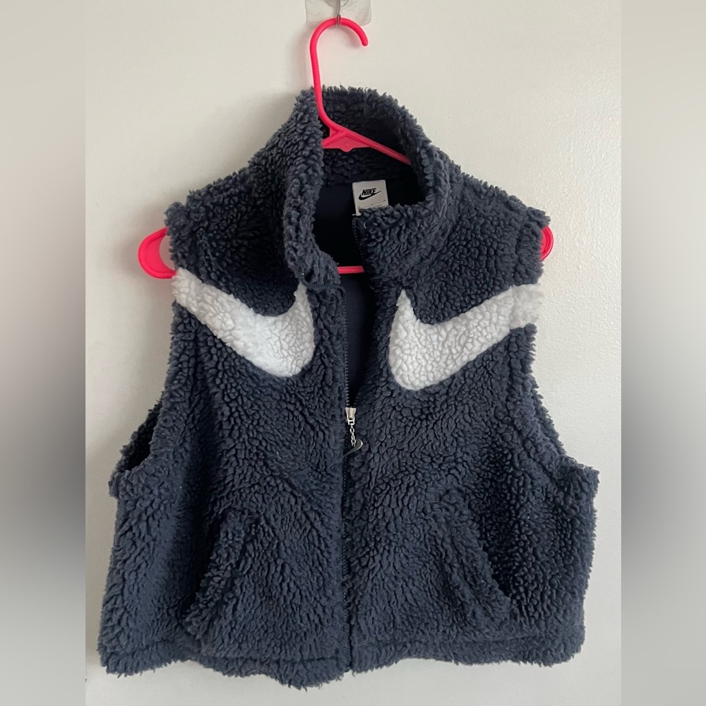 Nike Fleece Vest Medium Swoosh Blue and White